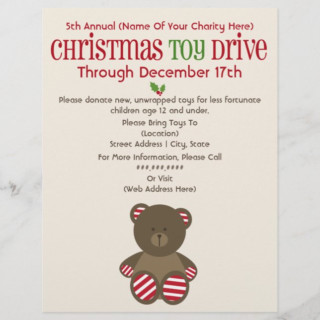 Navidades Toy Drive Stried Bear Flyer (Frente)