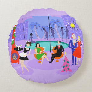 Navidades tropicales retro Fiesta almohada redonda