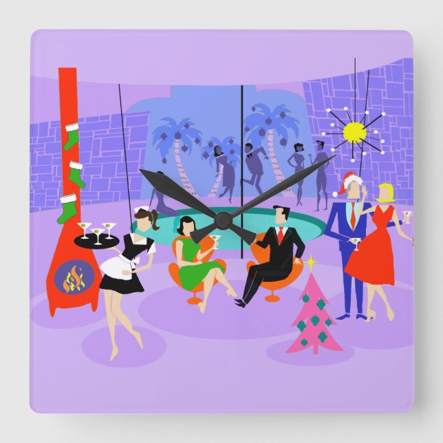 Navidades tropicales retro reloj de pared Fiesta (Anverso)