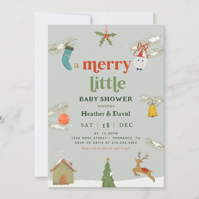 Navidades Un Pequeño Y Feliz Invitación De Baby Sh (Anverso)