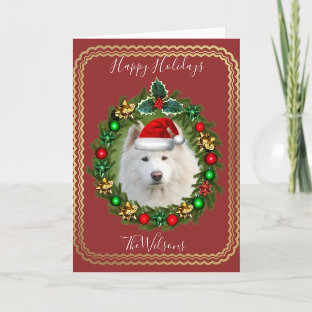 Navidades Vacaciones Tarjeta de saludo de perro Sa (Anverso)