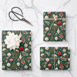 Navidades verdes baubles papel presente
