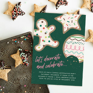 Navidades verdes cookie decorando la invitación al