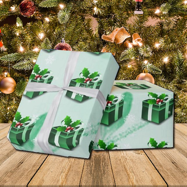 Navidades verdes dan papel de envolvimiento (Green Christmas Gift Wrapping Paper)