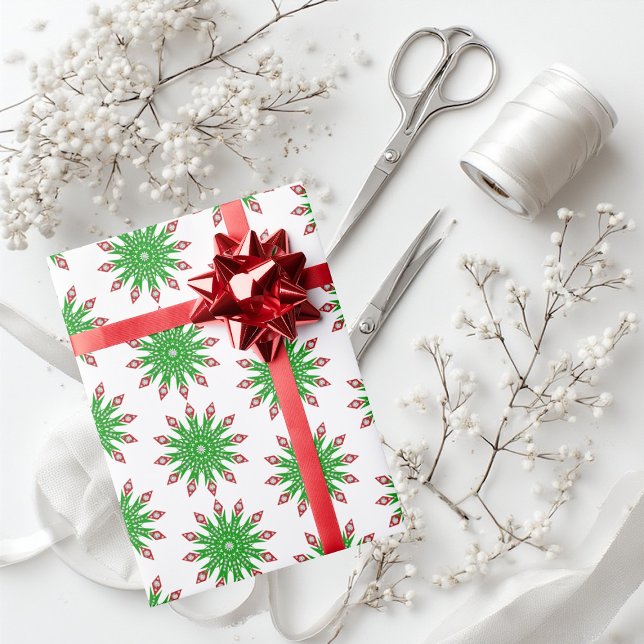 Navidades verdes regalos con copas de nieve papel  (Elegant Green Christmas Snowflakes Modern Minimal Wrapping Paper)