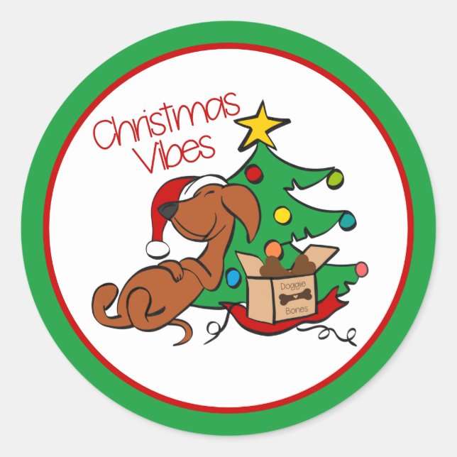 Navidades Vibes Dachshund Pegatina de perros (Anverso)