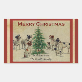 Navidades Vintage Dogs Square Pegatinas