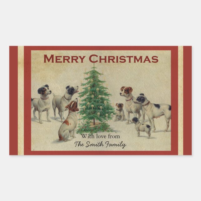 Navidades Vintage Dogs Square Pegatinas (Anverso)