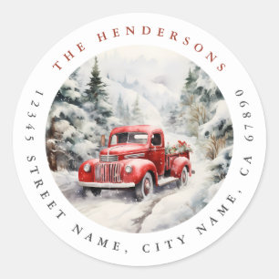 Navidades Vintage Red Truck Round Pegatinas