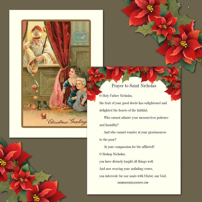 Navidades Vintage Tarjeta Oratoria St. Nicholas (Vintage Religious St. Nicholas of Myra Prayer with Children - FREE SHIPPING available! )