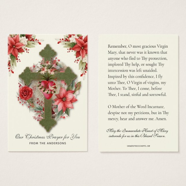 Navidades Virgin Mary Memorare Oración Poinsettia (Anverso y reverso)
