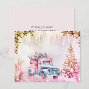 Navidades Watercolor Vintage Truck Winter Scene