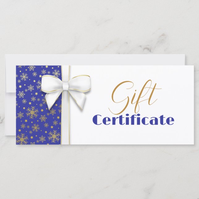 Navidades White Bow Blue Luxurious Gold Snowflakes (Anverso)