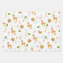 Navidades Woodlands Envolver papel Blanco plano