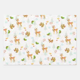 Navidades Woodlands Envolver papel Blanco plano