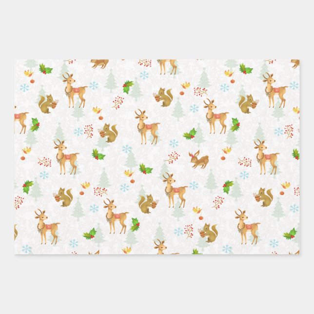 Navidades Woodlands Envolver papel Blanco plano (Anverso)