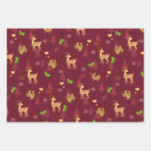 Navidades Woodlands Envuelto papel Vino plano