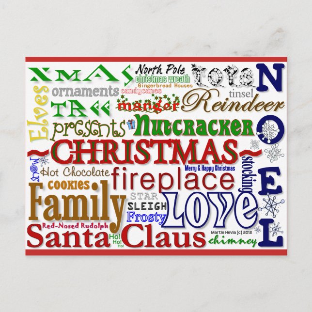 Navidades WordArt™ | Postal Blue Beach Song™ (Anverso)