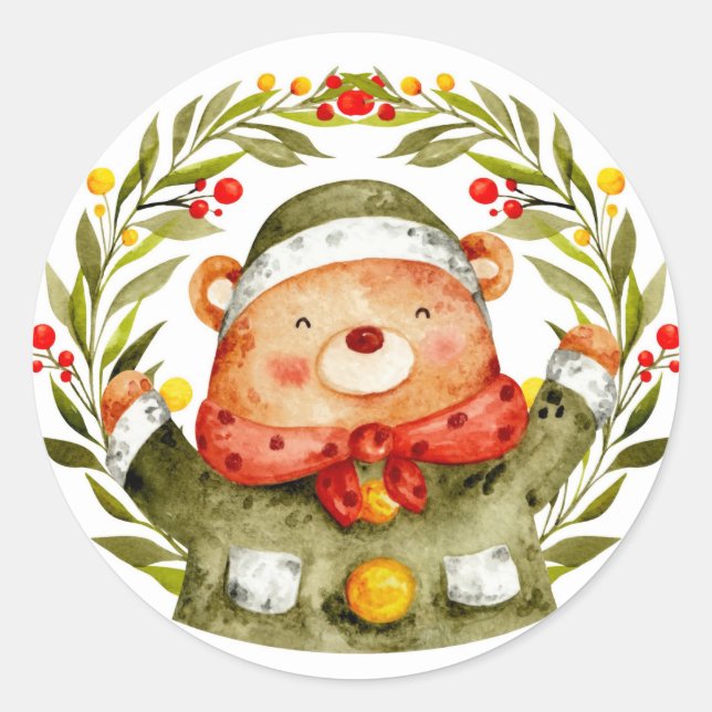 Navidades Wreath Bear Pegatina (Anverso)
