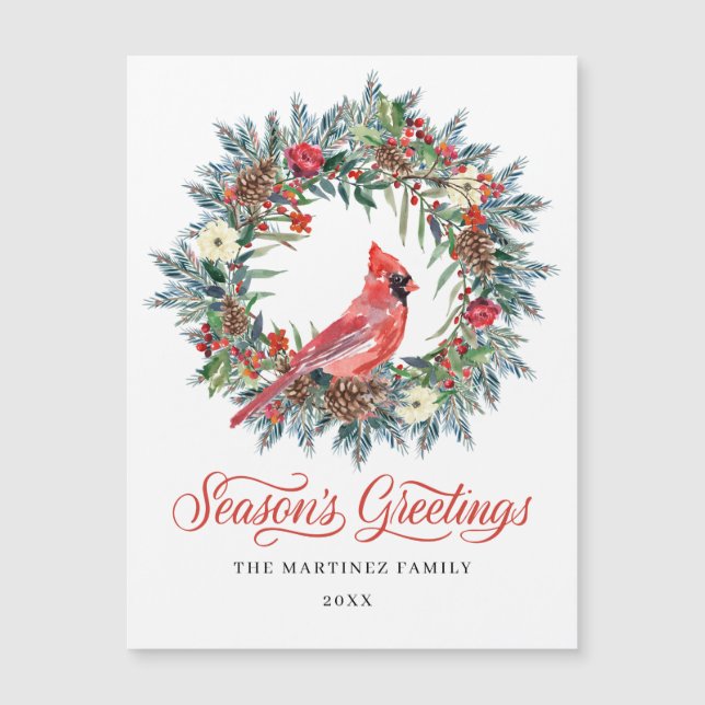 Navidades Wreath Cardinal Rojo Festividad Magnétic (Anverso)