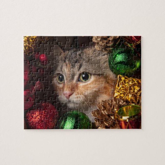 Navidades Wreath Cat (110 piezas) Puzzle Saw (Horizontal)