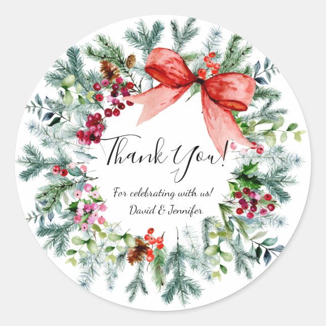 Navidades Wreath Gracias Pegatinas (Anverso)