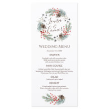 Navidades Wreath Pine Berry Snowflake Boda Menú