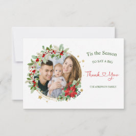 Navidades Wreath Poinsettia Foto Tarjeta de agrade