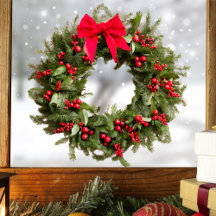 Navidades Wreath Window Pegatina - Berries & Bow