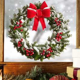 Navidades Wreath Window Pegatina - Berries & Bow