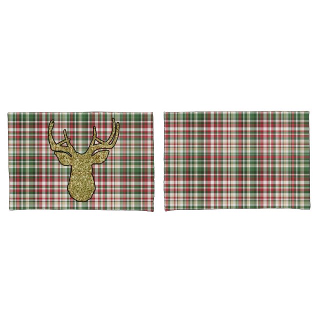 Navidades XMAS Plaid Tartan Gold Deer Fundas (Anverso - Set)