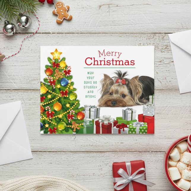 Navidades yorquis saludan la tarjeta de vacaciones (Yorkie Christmas Greeting Holiday Card)