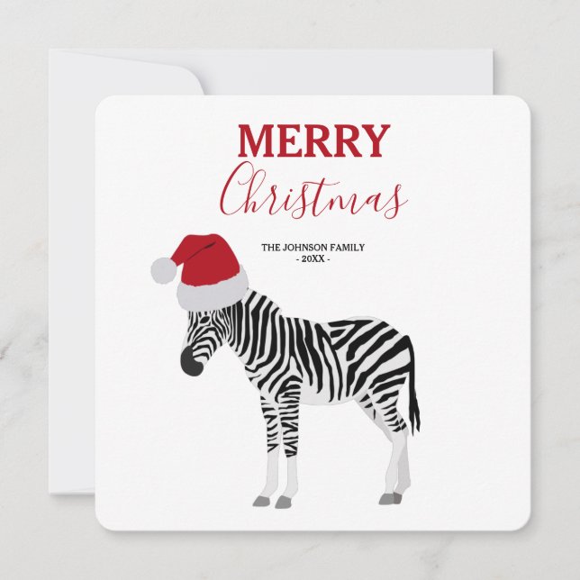 Navidades Zebra Funny Animal con tarjeta Santa Hat (Anverso)