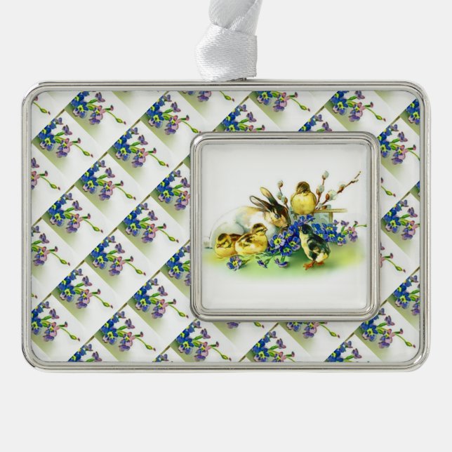 Navideño Adorno de flores de primavera, pollitos y conejito (Anverso)