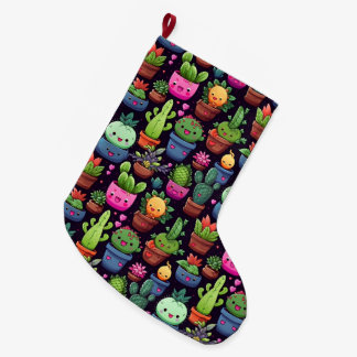 Navideño Grande Calcetín de Cactus Kawaii