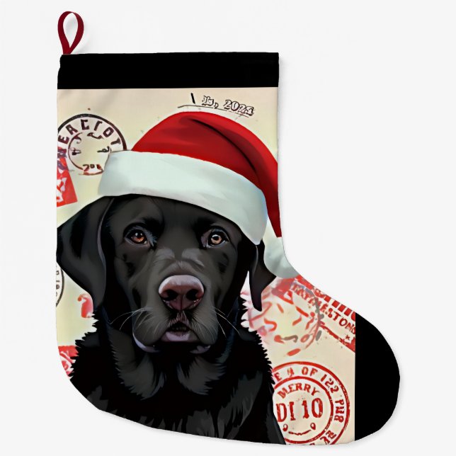 Navideño Grande Calcetín de labrador negro (Anverso)