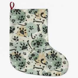 Navideño Grande Calcetín de mascota con estampado de garra de invi