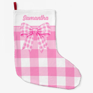 Navideño Grande Calcetín de Navidad con lazo de gingham rosa perso