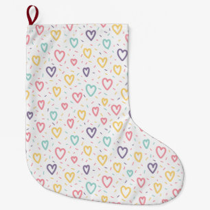 Navideño Grande Calcetín de Navidad, Corazones Coloridos Amor