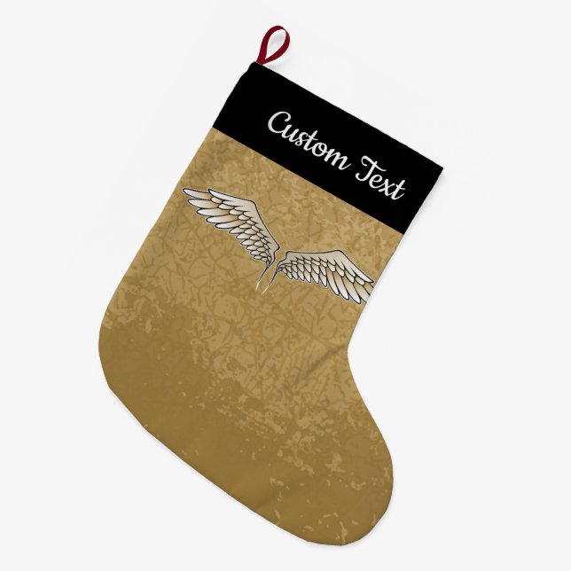 Navideño Grande Calcetín de Navidad de Alas Beige (Frente (Colgado))