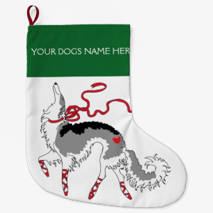 Navideño Grande Calcetín de Navidad de ballet Borzoi personalizabl