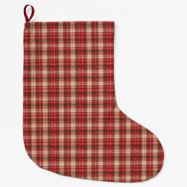 Navideño Grande Calcetín de Navidad de Cuadro Rojo y Verde Clásico