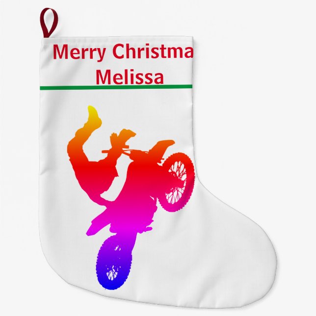 Navideño Grande Calcetín de Navidad de Motocross (Anverso)
