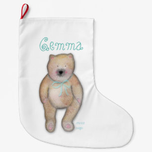 Navideño Grande Calcetín de Navidad de oso lindo personalizado