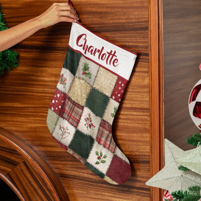 Navideño Grande Calcetín de Navidad de patchwork personalizado (Subido por el creador)