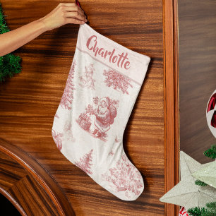Navideño Grande Calcetín de Navidad de Toile Rosa Personalizado