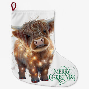 Navideño Grande calcetín de Navidad de vaca de las tierras altas