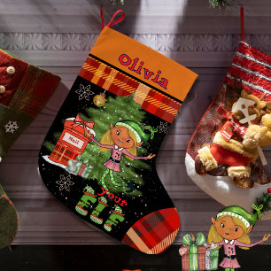 Navideño Grande Calcetín de Navidad para Niñas Elfo Pequeño Capric