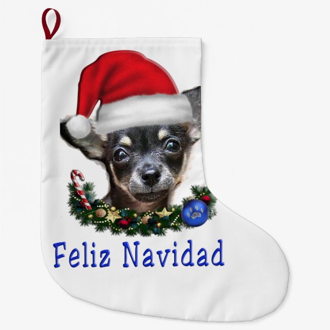 Navideño Grande calcetín de Navidad para perro (Anverso)