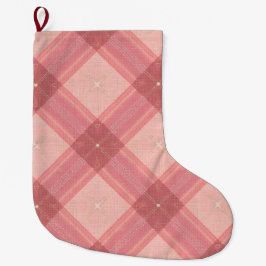 Navideño Grande Calcetín de Navidad para Perro de Tartán Rosa